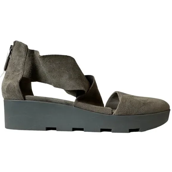 Eileen Fisher Buoy Suede Criss Cross Close Toe Wedge Platform Sandals 8 1/2 - Picture 12 of 13